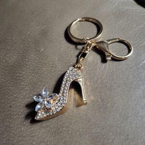 Elegant Gold Crystal Embellished Heel Keychain